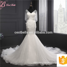 Alibaba Guangzhou Factory Mermaid Wedding Dress Lace Embroided With Long Train